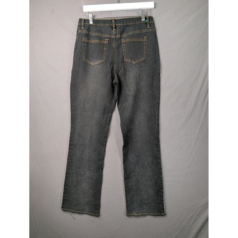DG2 by Diane Gilman Womens Black Denim Straight Leg Rhinestone Jeans Size 8